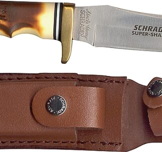 Schrade 153UH Blade Knife, 5 in L Blade, 0.13 in W Blade, 7Cr17MoV High Carbon Stainless Steel Blade, Brown Handle