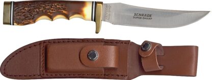 Schrade 153UH Blade Knife, 5 in L Blade, 0.13 in W Blade, 7Cr17MoV High Carbon Stainless Steel Blade, Brown Handle