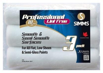 Simms 4703 Roller Refill, 3/8 in Thick Nap, 9-1/2 in L, Fabric Cover