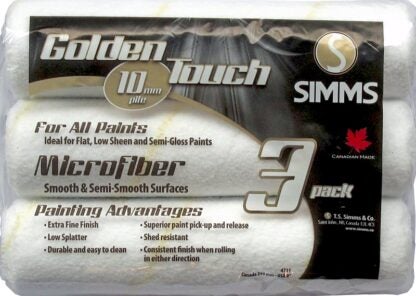 Simms 4711 Roller Refill, 3/8 in Thick Nap, 9-1/2 in L, Microfiber Fabric Cover