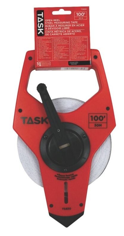 Task TS830 Open Reel Long Tape, 100 ft L Blade, 1 in W Blade, Steel Blade, ABS Case