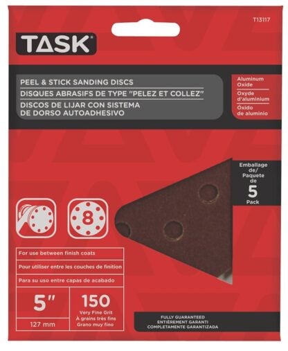 Task T13117 Sanding Disc, 5 in Dia, 150 Grit, Aluminum Oxide Abrasive