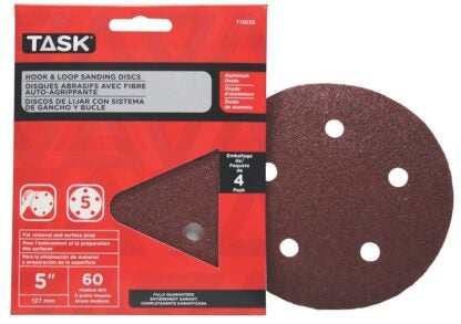 Task T13035 Sanding Disc, 5 in Dia, 60 Grit, Aluminum Oxide Abrasive, 5-Hole