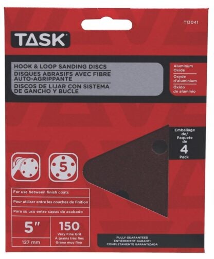 Task T13041 Sanding Disc, 5 in Dia, 150 Grit, Aluminum Oxide Abrasive, 5-Hole