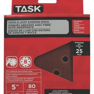 Task T13059 Sanding Disc, 5 in Dia, 80 Grit, Aluminum Oxide Abrasive, 8-Hole