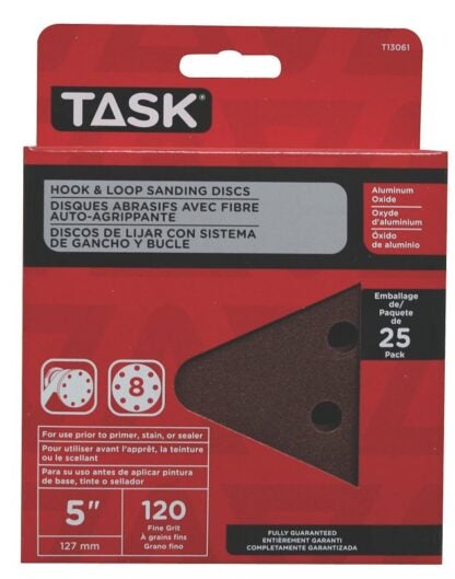 Task T13061 Sanding Disc, 5 in Dia, 120 Grit, Aluminum Oxide Abrasive, 8-Hole