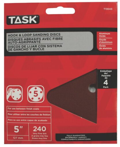 Task T13043 Sanding Disc, 5 in Dia, 240 Grit, Aluminum Oxide Abrasive, 5-Hole