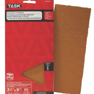 Task OSO8060 Clip On Sheet, 9 in L, 3.66 in W, Medium, 60 Grit, Aluminum Oxide Abrasive