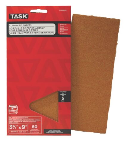 Task OSO8060 Clip On Sheet, 9 in L, 3.66 in W, Medium, 60 Grit, Aluminum Oxide Abrasive