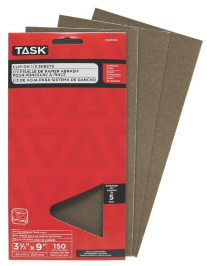 Task OSO8150 Clip On Sheet, 9 in L, 3.66 in W, Very Fine, 150 Grit, Aluminum Oxide Abrasive