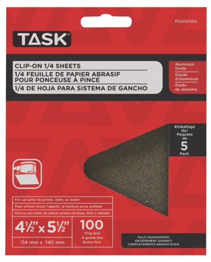 Task POX55100 Abrasive Sheet, 4-1/2 in W, 5-1/2 in L, 100 Grit, Fine, Aluminum Oxide Abrasive