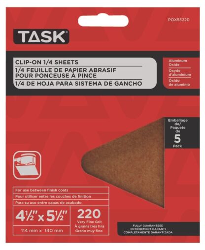 Task POX55220 Abrasive Sheet, 4-1/2 in W, 5-1/2 in L, 220 Grit, Very Fine, Aluminum Oxide Abrasive