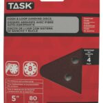 Task T13047 Sanding Disc, 5 in Dia, 80 Grit, Aluminum Oxide Abrasive, 8-Hole