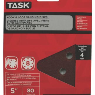 Task T13047 Sanding Disc, 5 in Dia, 80 Grit, Aluminum Oxide Abrasive, 8-Hole