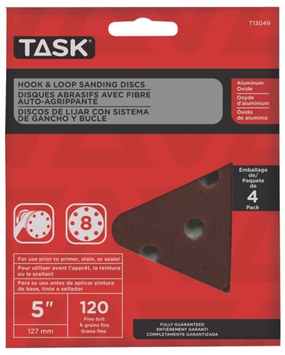 Task T13049 Sanding Disc, 5 in Dia, 120 Grit, Aluminum Oxide Abrasive, 8-Hole