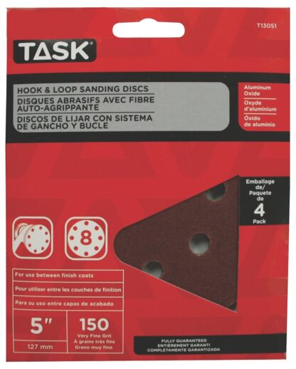 Task T13051 Sanding Disc, 5 in Dia, 150 Grit, Aluminum Oxide Abrasive, 8-Hole