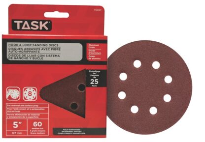 Task T13057 Sanding Disc, 5 in Dia, 60 Grit, Aluminum Oxide Abrasive, 8-Hole