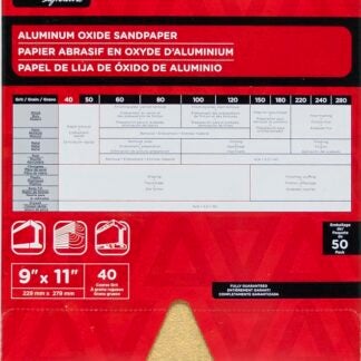 TASK Signature SAO16040 Sandpaper, 11 in L, 9 in W, Coarse, 40 Grit, Aluminum Oxide Abrasive, Paper Backing Sells in Quantity of 50