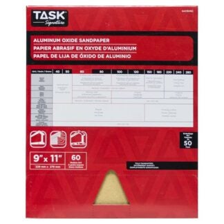 TASK Signature SAO16060 Sandpaper, 11 in L, 9 in W, Medium, 60 Grit, Aluminum Oxide Abrasive, Paper Backing Sells in Quantity of 50