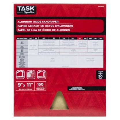 TASK Signature SAO16150 Sandpaper, 11 in L, 9 in W, Very Fine, 150 Grit, Aluminum Oxide Abrasive, Paper Backing Sells in Quantity of 50