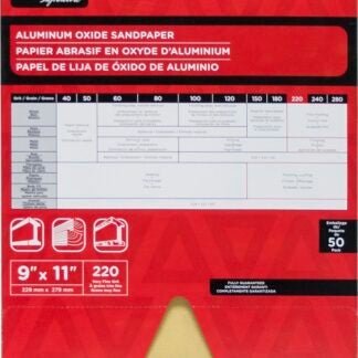 TASK Signature SAO16220 Sandpaper, 11 in L, 9 in W, Very Fine, 220 Grit, Aluminum Oxide Abrasive, Paper Backing Sells in Quantity of 50