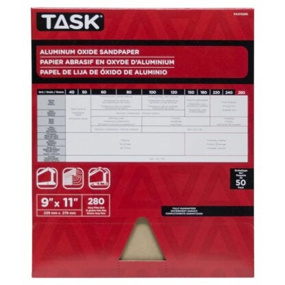 Task PREMIUM Series PAO15280 Sandpaper, 11 in L, 9 in W, Very Fine, 280 Grit, Aluminum Oxide Abrasive Sells in Quantity of 50