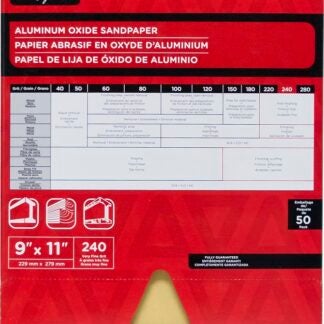 TASK Signature SAO16240 Sandpaper, 11 in L, 9 in W, Very Fine, 240 Grit, Aluminum Oxide Abrasive, Paper Backing Sells in Quantity of 50