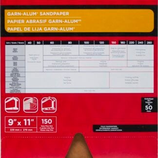 Task Garn-Alum Series GAO14150 Sandpaper, 11 in L, 9 in W, Very Fine, 150 Grit, Aluminum Oxide Abrasive Sells in Quantity of 50