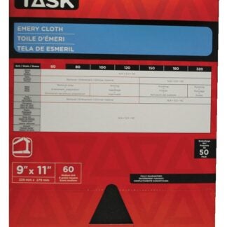 Task EMO5060 Sanding Sheet, 11 in L, 9 in W, Medium, 60 Grit, Emery Abrasive, Cloth Backing Sells in Quantity of 50