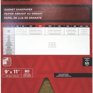 Task GA11080 Sandpaper, 11 in L, 9 in W, Medium, 80 Grit, Garnet Abrasive Sells in Quantity of 50