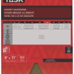 Task GA11120 Sandpaper, 11 in L, 9 in W, Fine, 120 Grit, Garnet Abrasive Sells in Quantity of 50