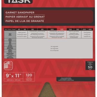 Task GA11120 Sandpaper, 11 in L, 9 in W, Fine, 120 Grit, Garnet Abrasive Sells in Quantity of 50