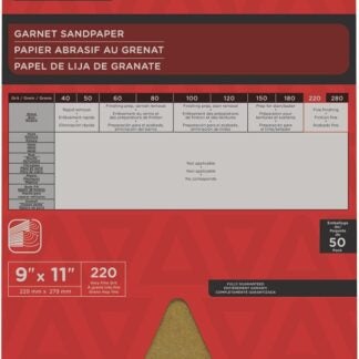 Task GA11220 Sandpaper, 11 in L, 9 in W, Very Fine, 220 Grit, Garnet Abrasive Sells in Quantity of 50