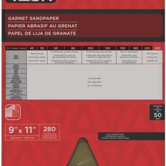 Task GA11280 Sandpaper, 11 in L, 9 in W, Very Fine, 280 Grit, Garnet Abrasive Sells in Quantity of 50