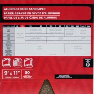 Task PAO15050 Sandpaper, 11 in L, 9 in W, Coarse, 50 Grit, Aluminum Oxide Abrasive, Paper Backing Sells in Quantity of 50