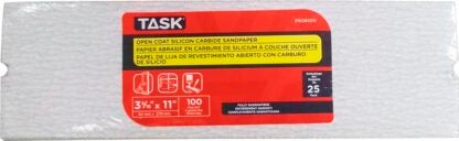 Task PSO6100 Drywall Sandpaper, 11 in L, 3-5/16 in W, 100 Grit, Fine, Silicone Carbide Abrasive Sells in Quantity of 25