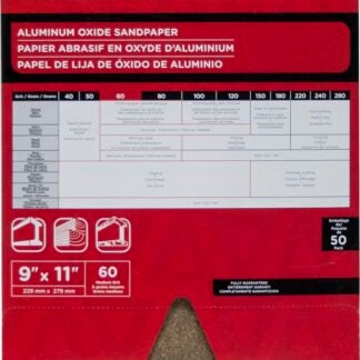 Task PREMIUM Series PAO15060 Sandpaper, 11 in L, 9 in W, Medium, 60 Grit, Aluminum Oxide Abrasive, Paper Backing Sells in Quantity of 50