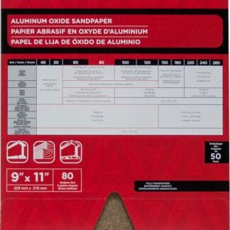 Task PAO15080 Sandpaper, 11 in L, 9 in W, Medium, 80 Grit, Aluminum Oxide Abrasive, Paper Backing Sells in Quantity of 50