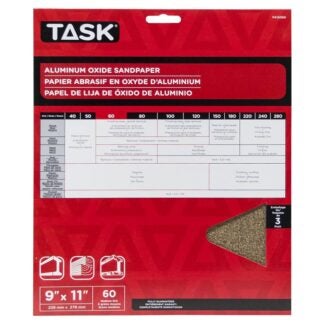 Task PA15060 Sandpaper, 11 in L, 9 in W, Medium, 60 Grit, Aluminum Oxide Abrasive, Paper Backing