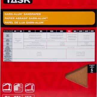 Task Garn-Alum Series PG14150 Sandpaper, 11 in L, 9 in W, Very Fine, 150 Grit, Aluminum Oxide Abrasive, 5/PK