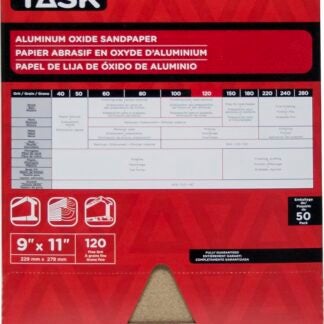 Task PREMIUM Series PAO15120 Sandpaper, 11 in L, 9 in W, Fine, 120 Grit, Aluminum Oxide Abrasive, Paper Backing Sells in Quantity of 50