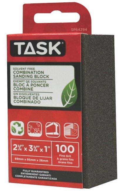 Task Eco Series SP64294 Sanding Block, 3-3/4 in L, 2-3/4 in W, 100 Grit, Fine