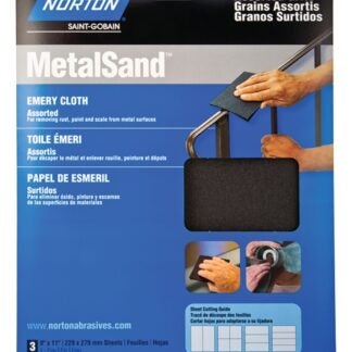 NORTON MetalSand 07660747855 Sanding Sheet, 11 in L, 9 in W, Emery Abrasive, Cloth Backing