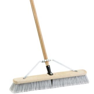 Simple Spaces 93150 Push Broom, 24 in Sweep Face, 3 in L Trim, Fine Flagged Synthetic Bristle, 60 in L, Gray