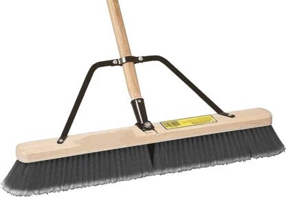 Simple Spaces 93140 Push Broom, 24 in Sweep Face, 3 in L Trim, Polypropylene Bristle, 60 in L, Bolt with Brace