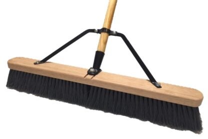 Simple Spaces 93110 Push Broom, 24 in Sweep Face, 3 in L Trim, Polypropylene Bristle, 60 in L, Bolt with Brace