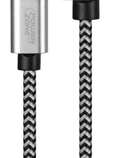 PowerZone KL-029X-1M-TYPE C Charging Cable, Type C, USB, Black/White Sheath, 3 ft L