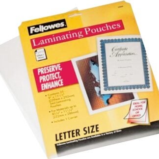 Centurion Fellowes 52005 Laminating Pouch, 11 in L, 8-1/2 in W, 3 mil Thick, Clear