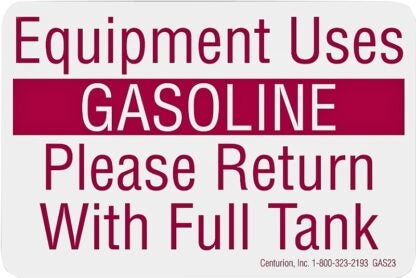 Centurion GAS23 Rental Decal, Gasoline, Vinyl, 2 x 3 in Dimensions