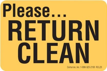 Centurion RCL23 Rental Decal, Please Return Clean, Vinyl, 2 x 3 in Dimensions